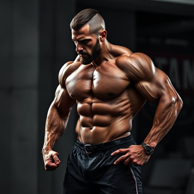 A muscular man lifting heavy weights in a gym.